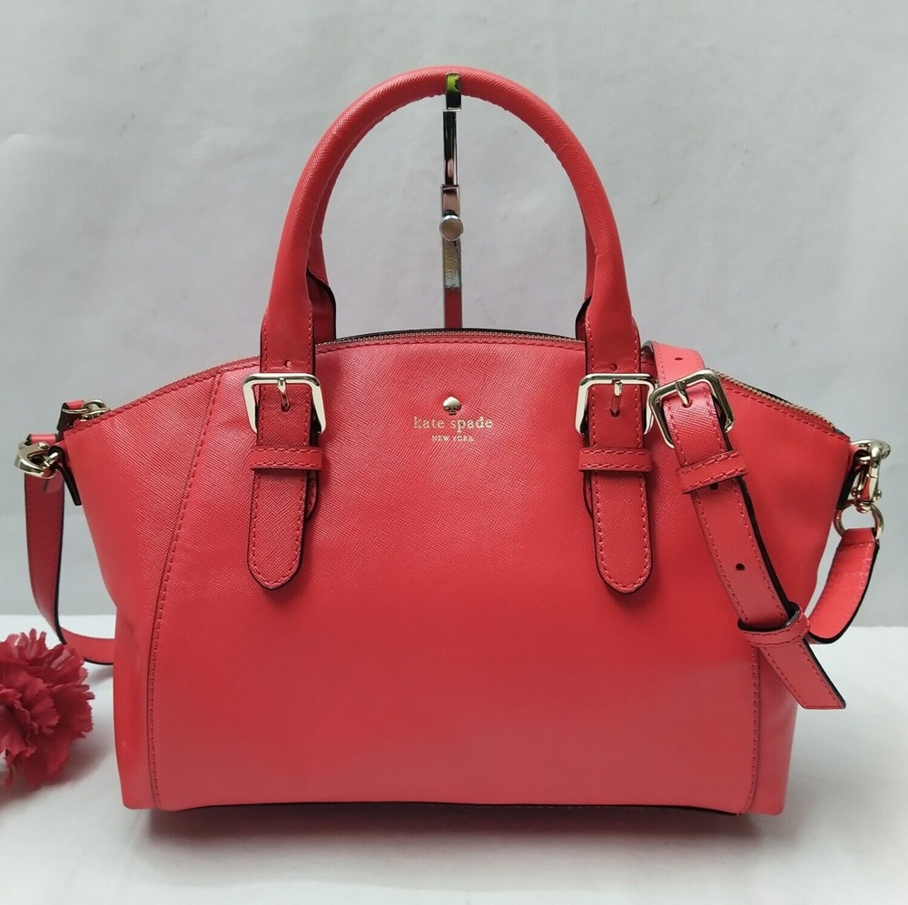 Kate Spade Red Leather Double Handles Zipper Closure Satchel Shoulder Bag